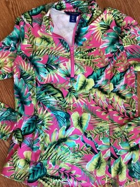Tommy Bahama Pink Tropical Leaf Kids Rash Guard